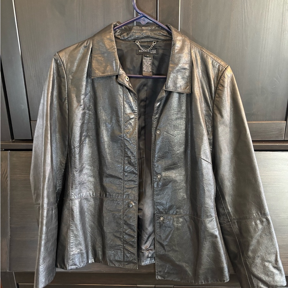 Kenneth Cole Black Genuine Leather Jacket Classic Design